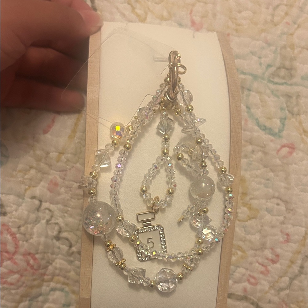 Clear Crystal Beaded phone chain  Bracelet with Number 5 perfume - Women Jewelry